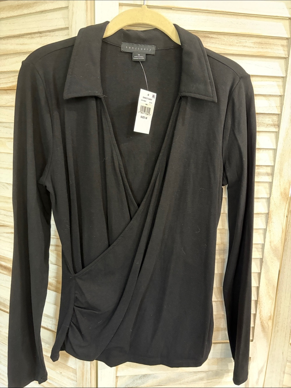 Sanctuary black draped wrap long-sleeve top